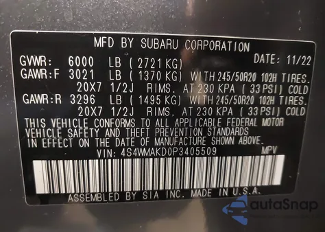 2023 Subaru Ascent Onyx Edition Limited 7-Passenger из США, поврежденный, VIN 4S4WMAKD0P3405509